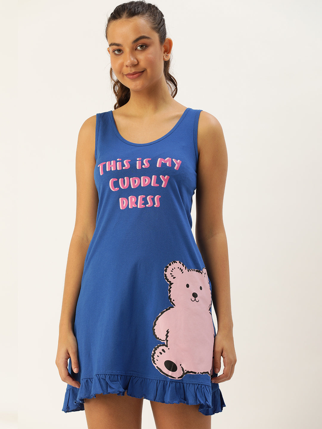 Oh-so-Adorable Short Nightdress in Blue - 100% Cotton