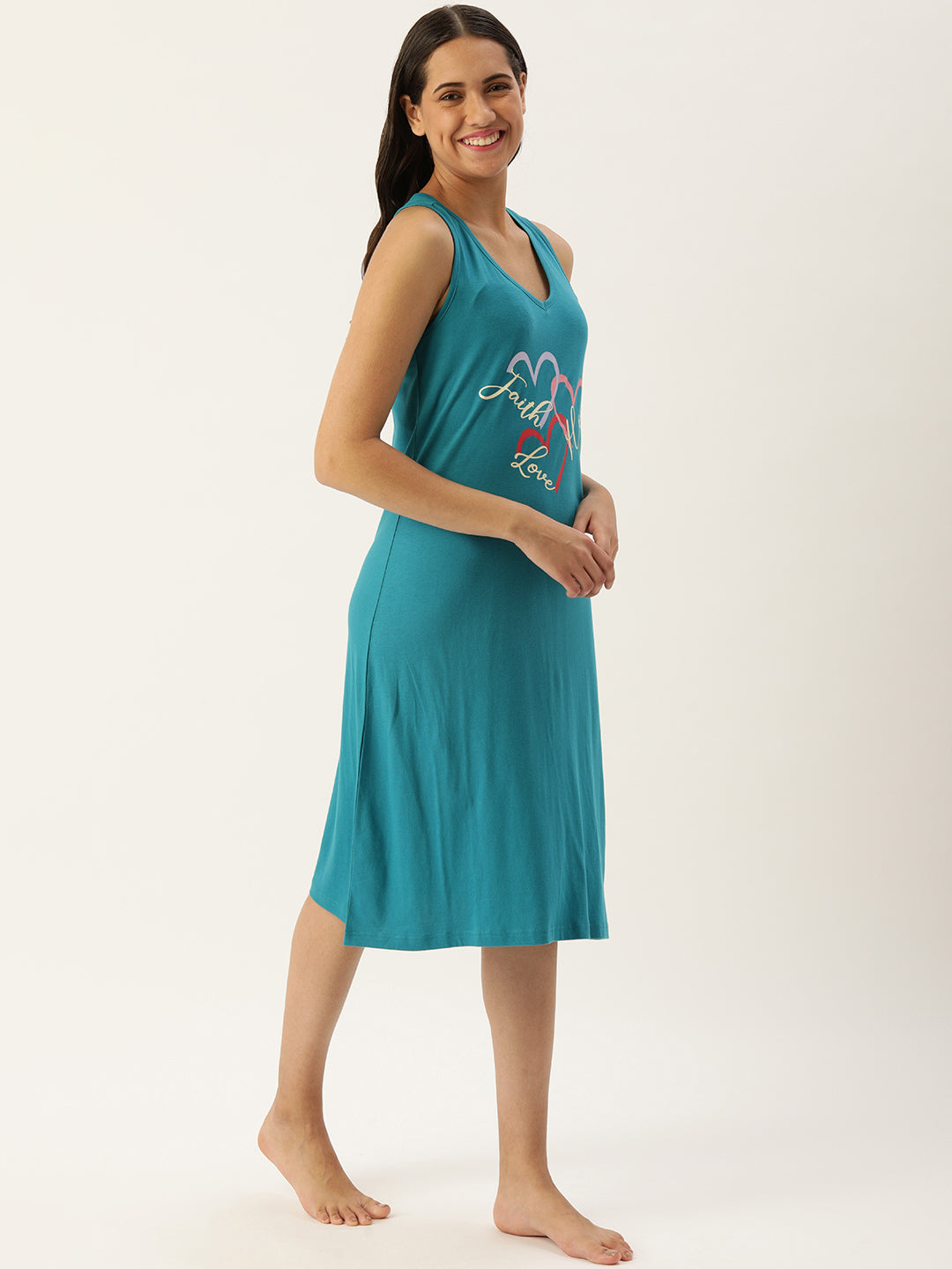 Charming Racerback Nightdress in Teal - Buttersoft Cotton