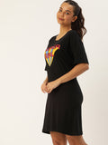 Super Girl Black Short Nightdress - 100% Cotton