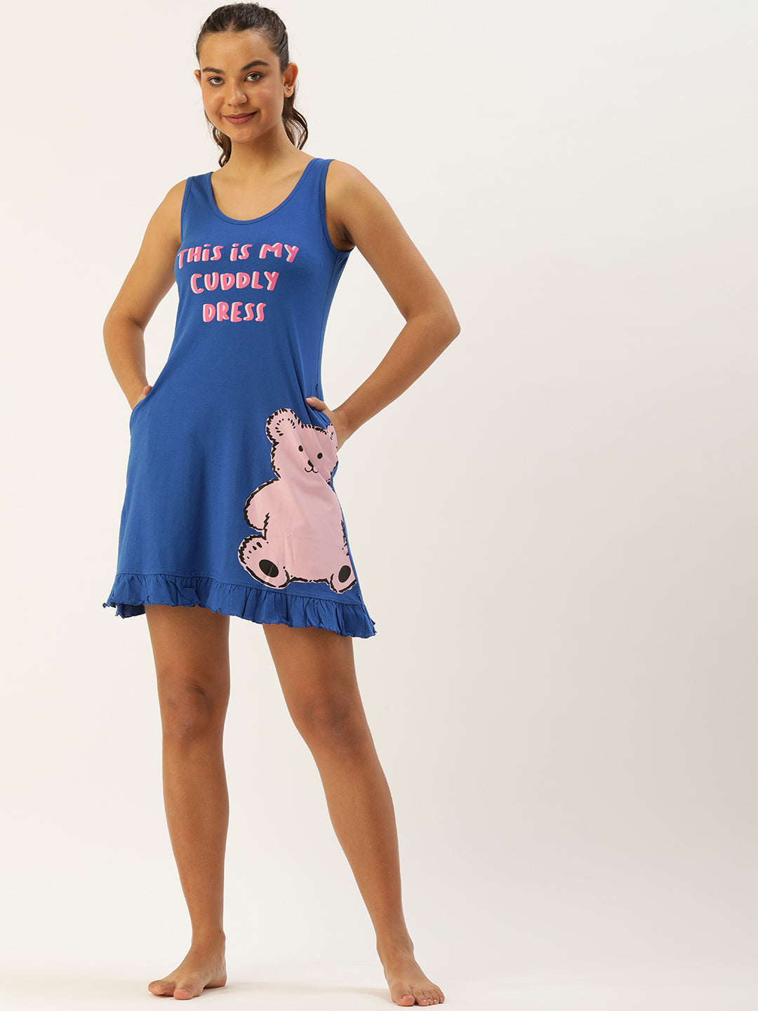 Oh-so-Adorable Short Nightdress in Blue - 100% Cotton