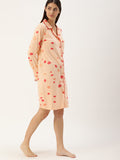 Lips & Kisses Printed Sleepshirt in Apricot - 100% soft knitted cotton