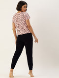 Polka Cropped Tee & Joggers Set in Peach & Black - 100% Cotton