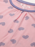 Powder Pink and Lavender Heart Printed Nightdress - 100% Cotton