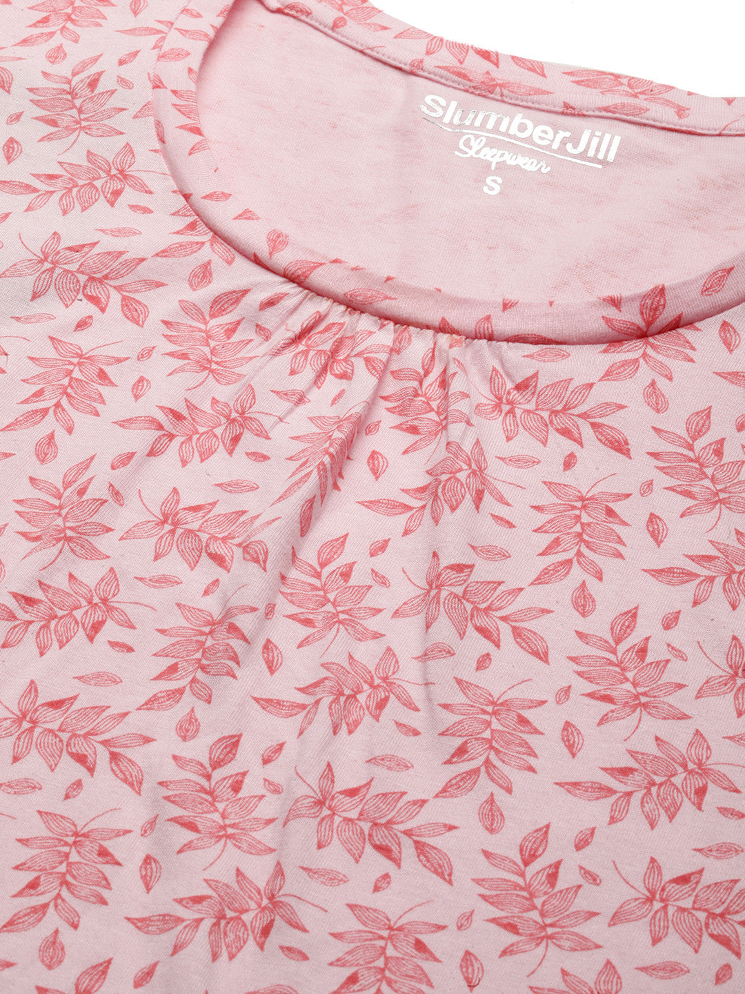Tropical Leaf Printed Nightdress in Bride Pink - 100% Cotton