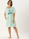 Women Aqua Blue Sunday Mood T shirt Nightdress