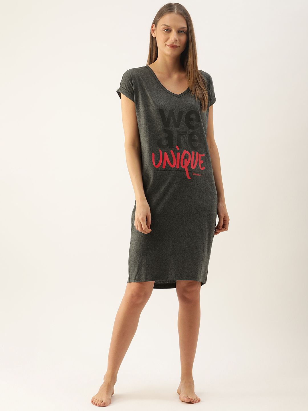 Loose Fit "We are Unique" Sleep Shirt - Colour Charcoal