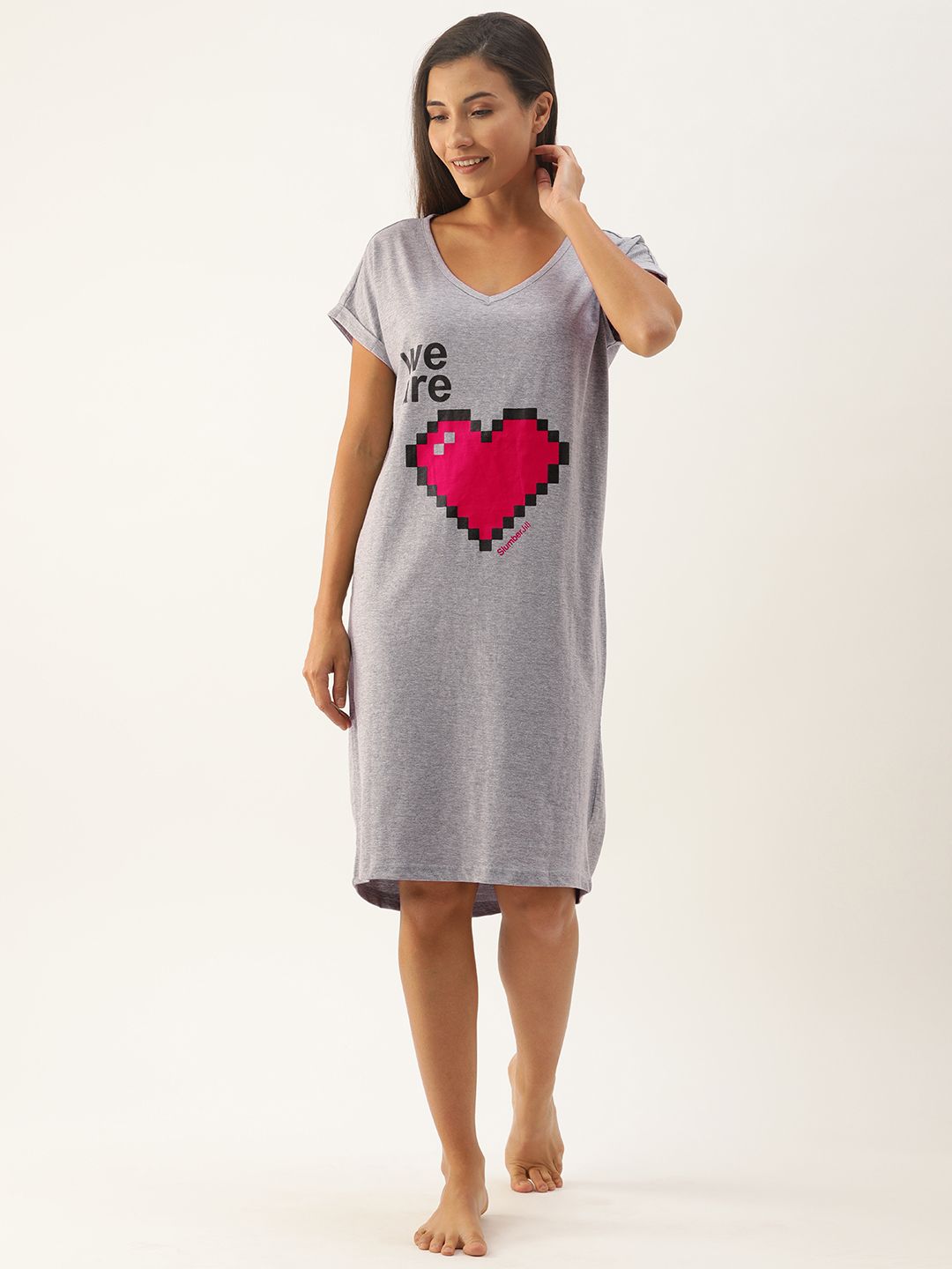 Loose Fit "We are Heart" Sleep Shirt - Colour Grey Mel.