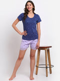 Heart printed Top & Shorts set in Purple